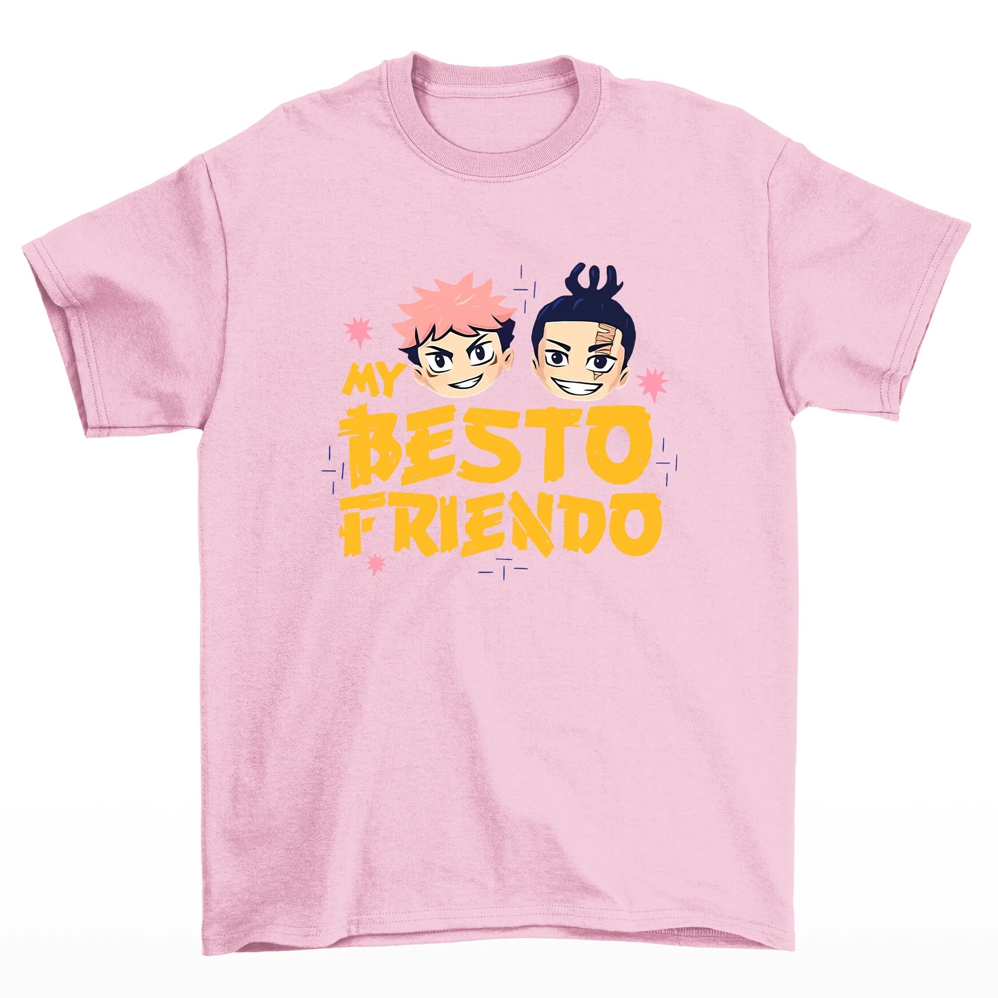 Camiseta Básica Rosa Bebê Chibi Yuji e Todo Jujutsu Kaisen Anime  My Besto Friendo