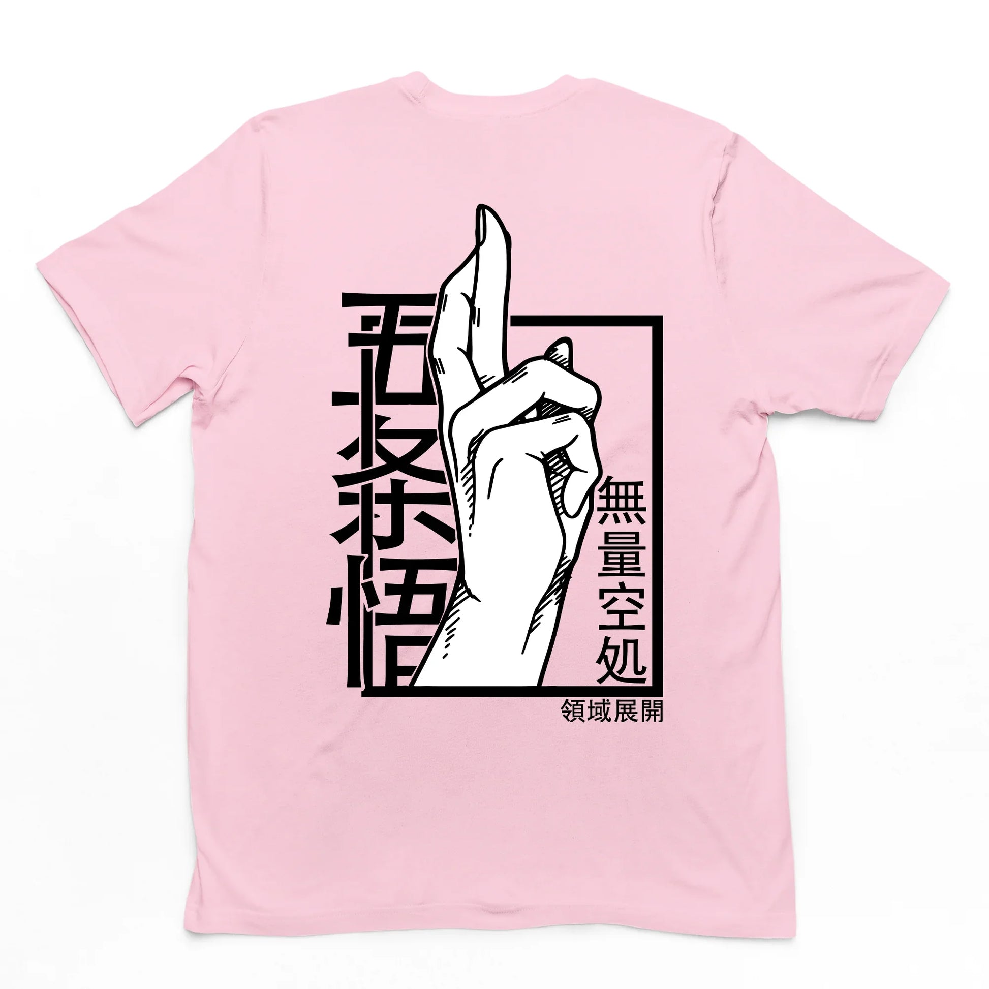 Camiseta Básica rosa bebê Gojou Satoru Anime Jujutsu Kaisen