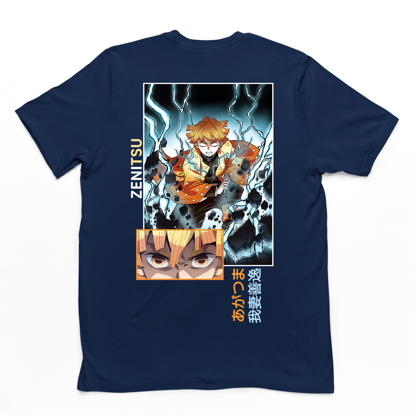 Camiseta Básica Unissex Azul Marinho Thunder Breathing First Form Zenitsu Demon Slayer