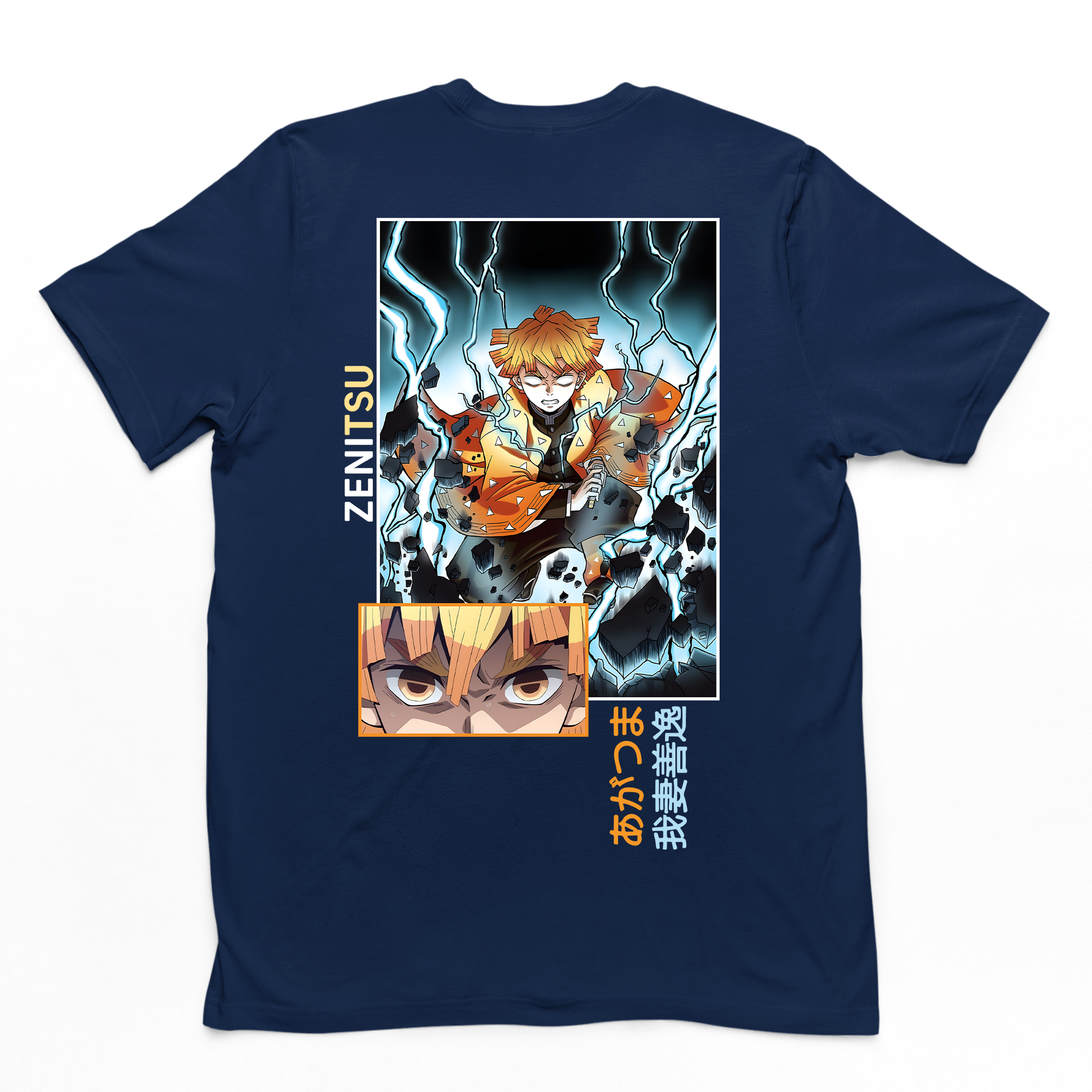Camiseta Básica Unissex Azul Marinho Thunder Breathing First Form Zenitsu Demon Slayer