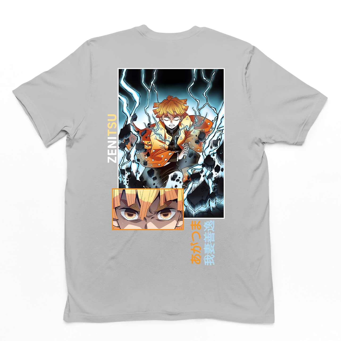 Camiseta Básica Unissex cinza Thunder Breathing First Form Zenitsu Demon Slayer