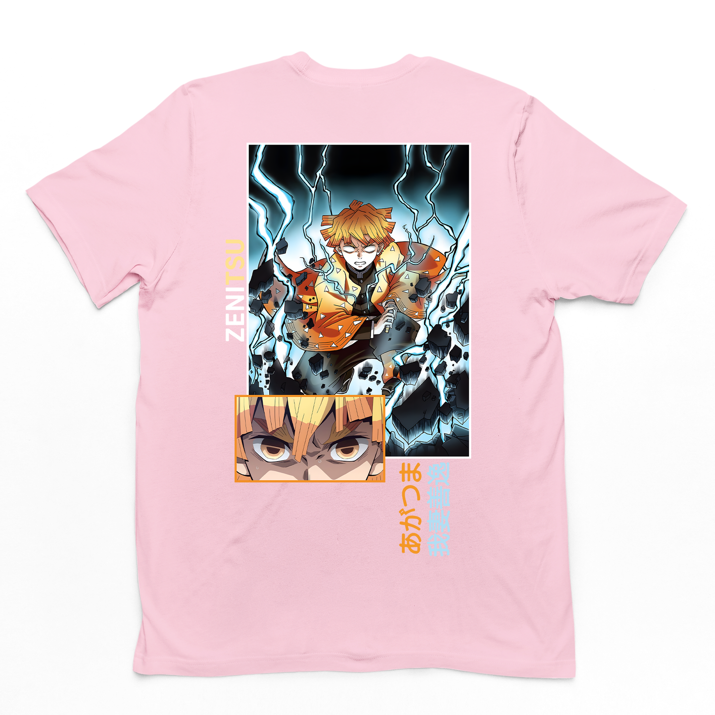Camiseta Básica Unissex rosa bebê Thunder Breathing First Form Zenitsu Demon Slayer