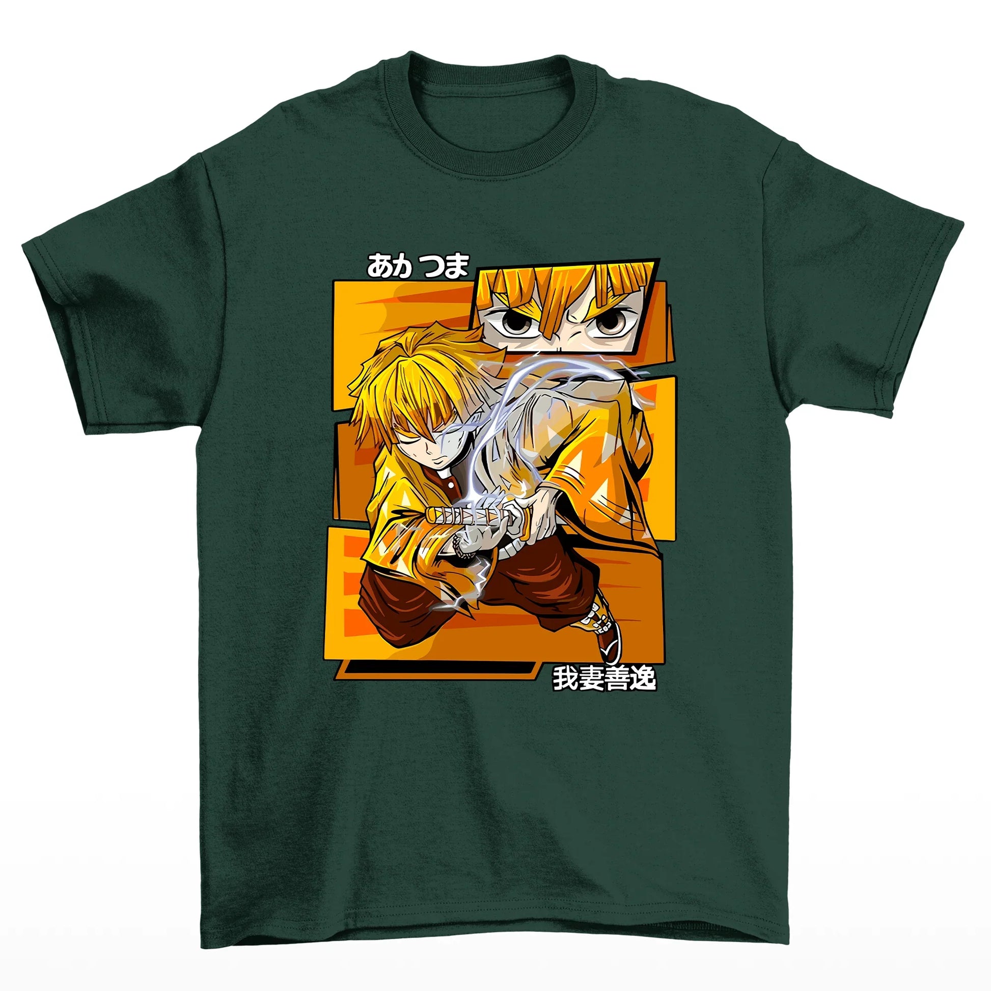 Camiseta verde com estampa do zenitsu do anime kimetsu no yaiba