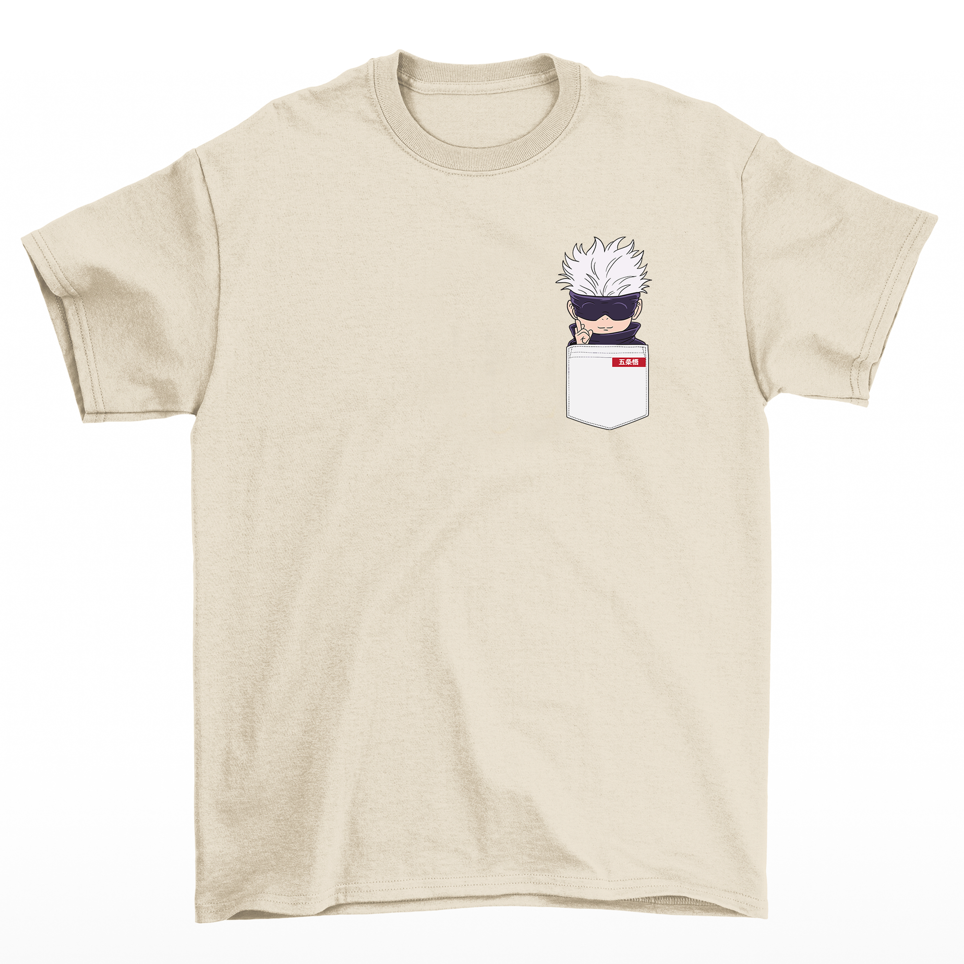 Camiseta Básica Unissex Gojo Satoru Kawaii Pocket Jujutsu Kaisen-pérola