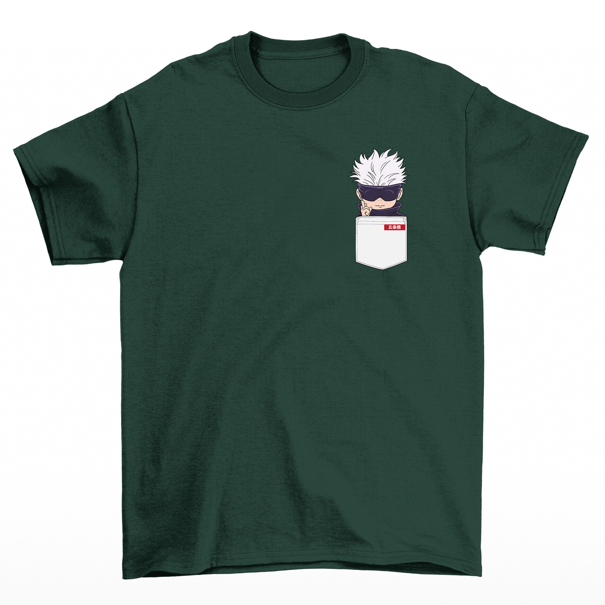 Camiseta Básica Unissex Gojo Satoru Kawaii Pocket Jujutsu Kaisen-verde