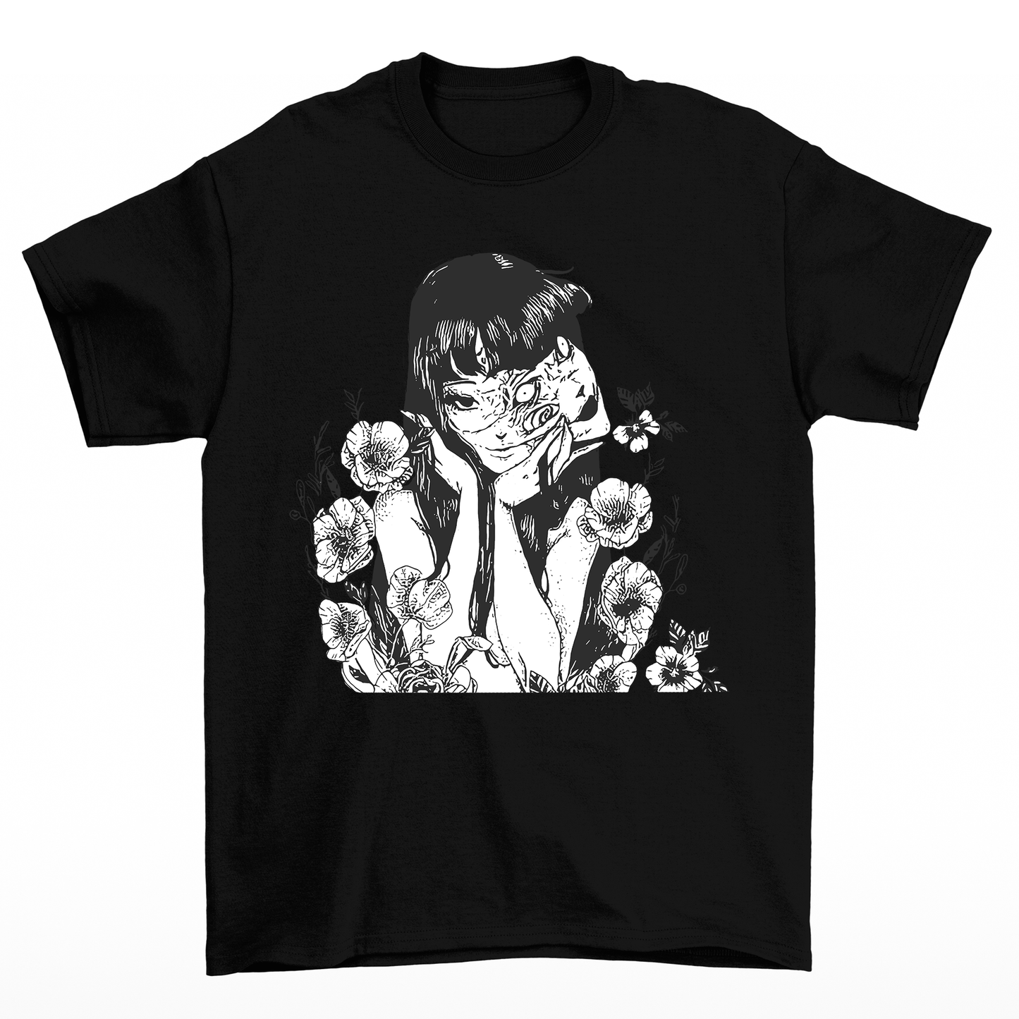Camiseta Básica Unissex Tomie Junji Ito Flowers Terror-preto