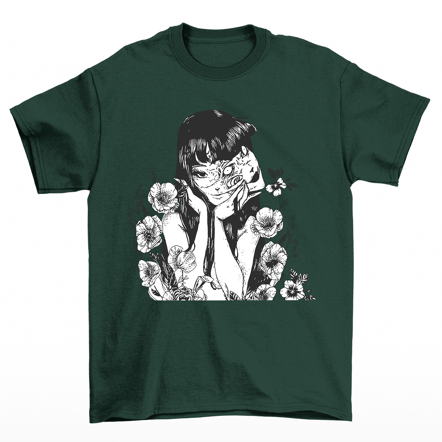 Camiseta Básica Unissex Tomie Junji Ito Flowers Terror-verde