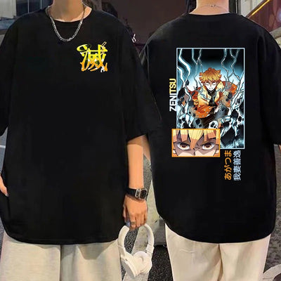 Camiseta Básica Unissex Preto Thunder Breathing First Form Zenitsu Demon Slayer