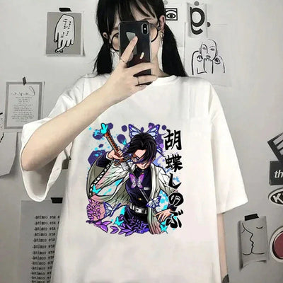 Camiseta Básica Unissex Insect Hashira Poison Sword Demon Slayer- Branco