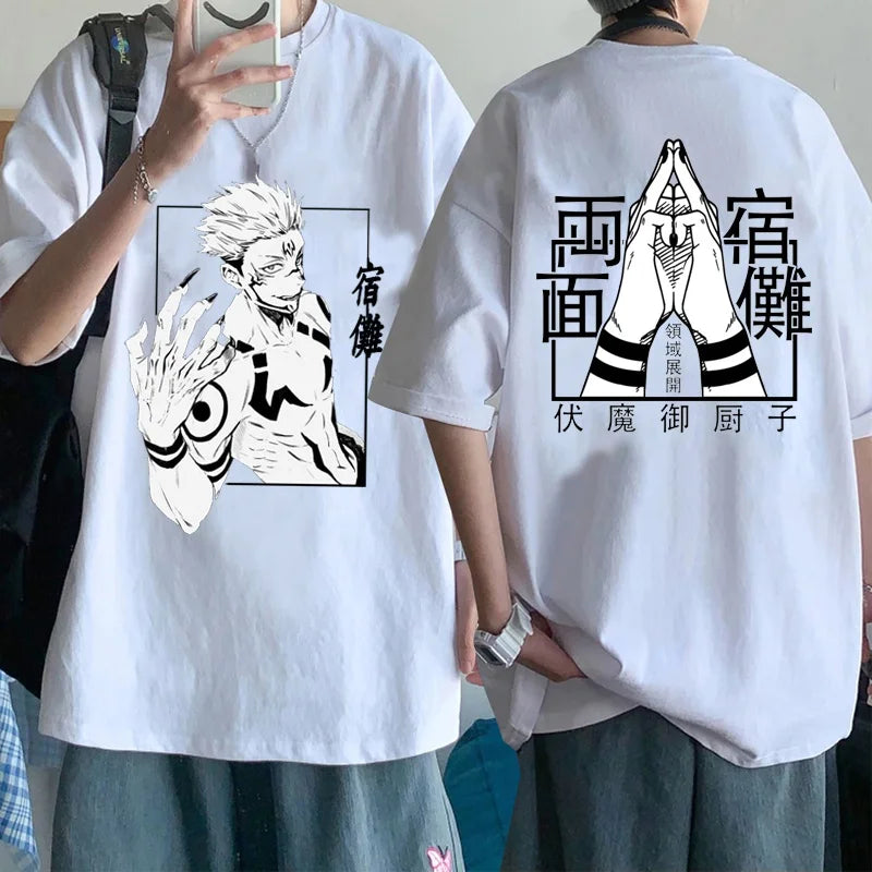 Camiseta Básica Branca Ryomen Sukuna Anime Jujutsu Kaisen