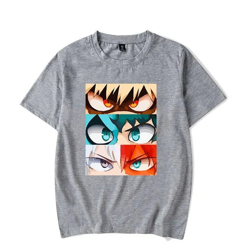 Camiseta Básica Cinza  Bakugo,  Midorya And Todoroki My Hero Academia 