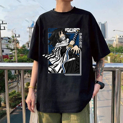 Camiseta Basica Preta1 Obanai Iguro Anime Demon Slayer