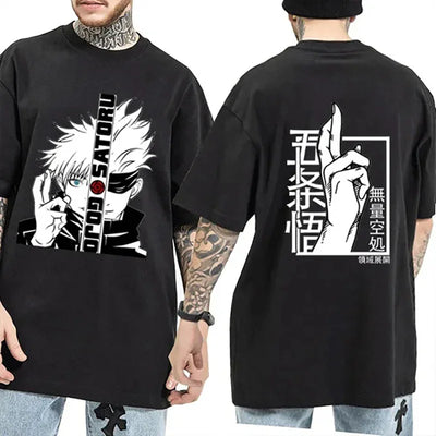 Camiseta Básica preta Gojou Satoru Anime Jujutsu Kaisen