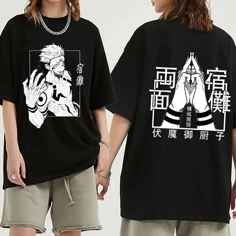 Camiseta Básica Preta Ryomen Sukuna Anime Jujutsu Kaisen