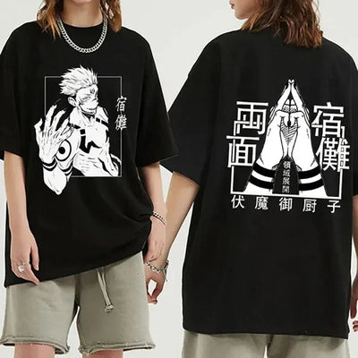 Camiseta Básica Preta Ryomen Sukuna Anime Jujutsu Kaisen