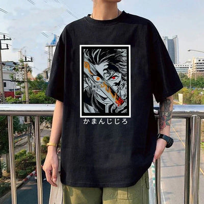 Camiseta Básica Preta Tanjiro do anime Demon Slayer