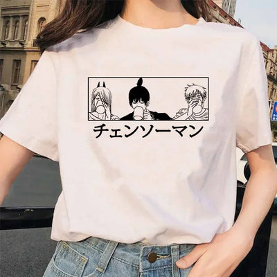 Camiseta Básica Unissex Trio Chainsaw Man Drink- Branco