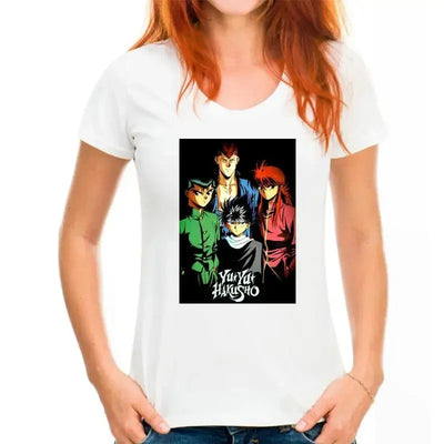 Camiseta Basica Branca Personagens Yusuke Urameshi - Hiei -  Youko Kurama - Kazuma Kuwabara do anime Yu Yu Hakusho