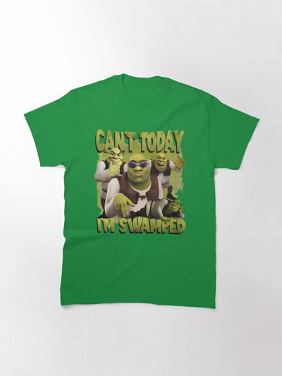 Camiseta Básica Unissex Can't Today i'm Swamped Shrek Fashion Verde 