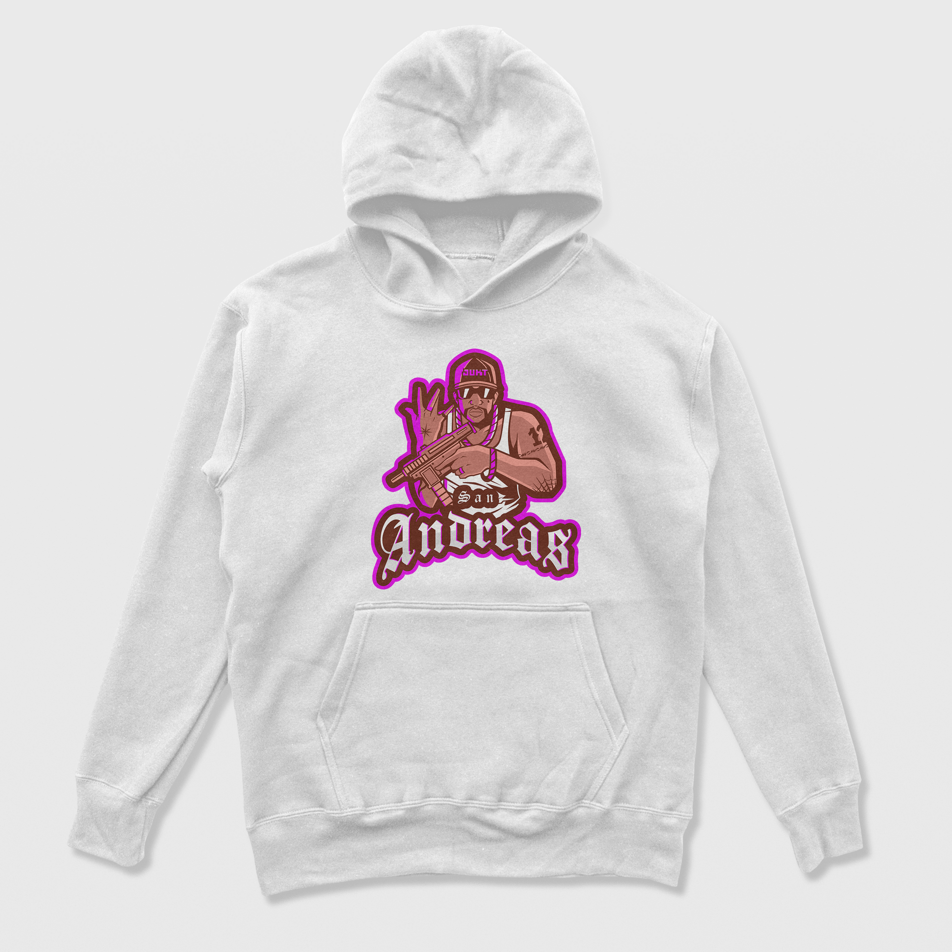 Moletom Canguru Unissex Grand Theft Auto San Andreas Game  Branco
