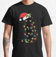 Camiseta Básica Unissex Gorro Natal Gato