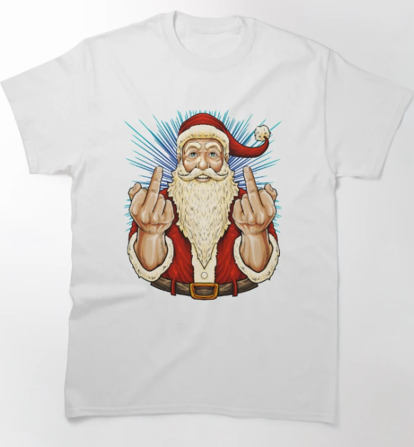 Camiseta Básica Unissex Santa Finger Flip Off