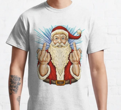 Camiseta Básica Unissex Santa Finger Flip Off