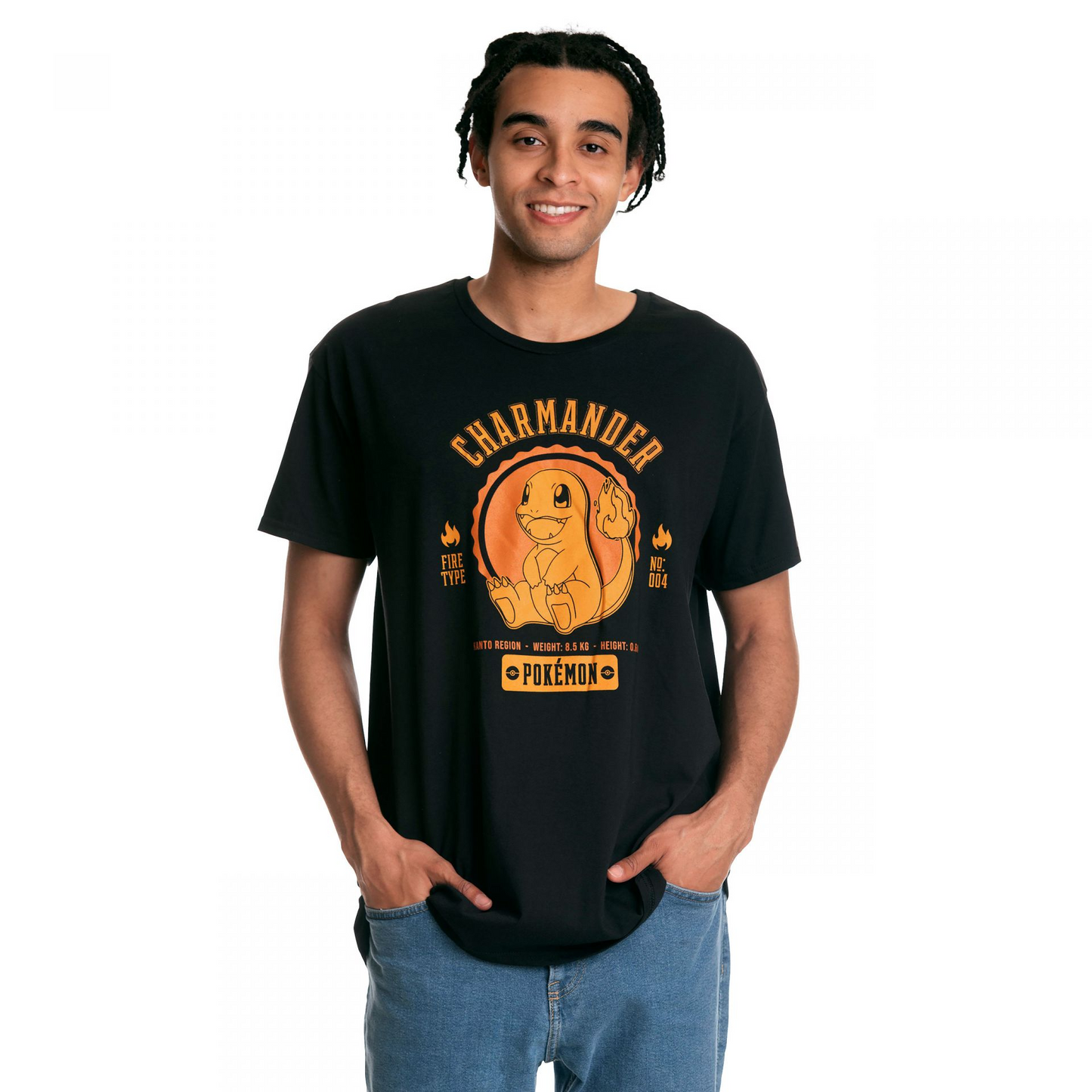 Camiseta Básica Unissex Charmander Fire Type Pokemon Preta masulina
