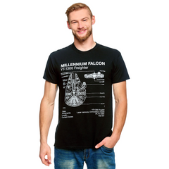 Camiseta Básica Unissex Star Wars Millennium Falcon Mecanina