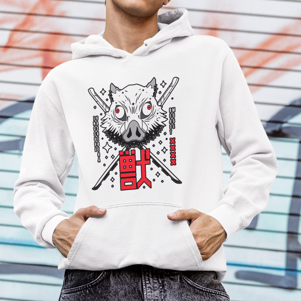 Moletom Canguru Demon Slayer Inosuke Mascara Kanji