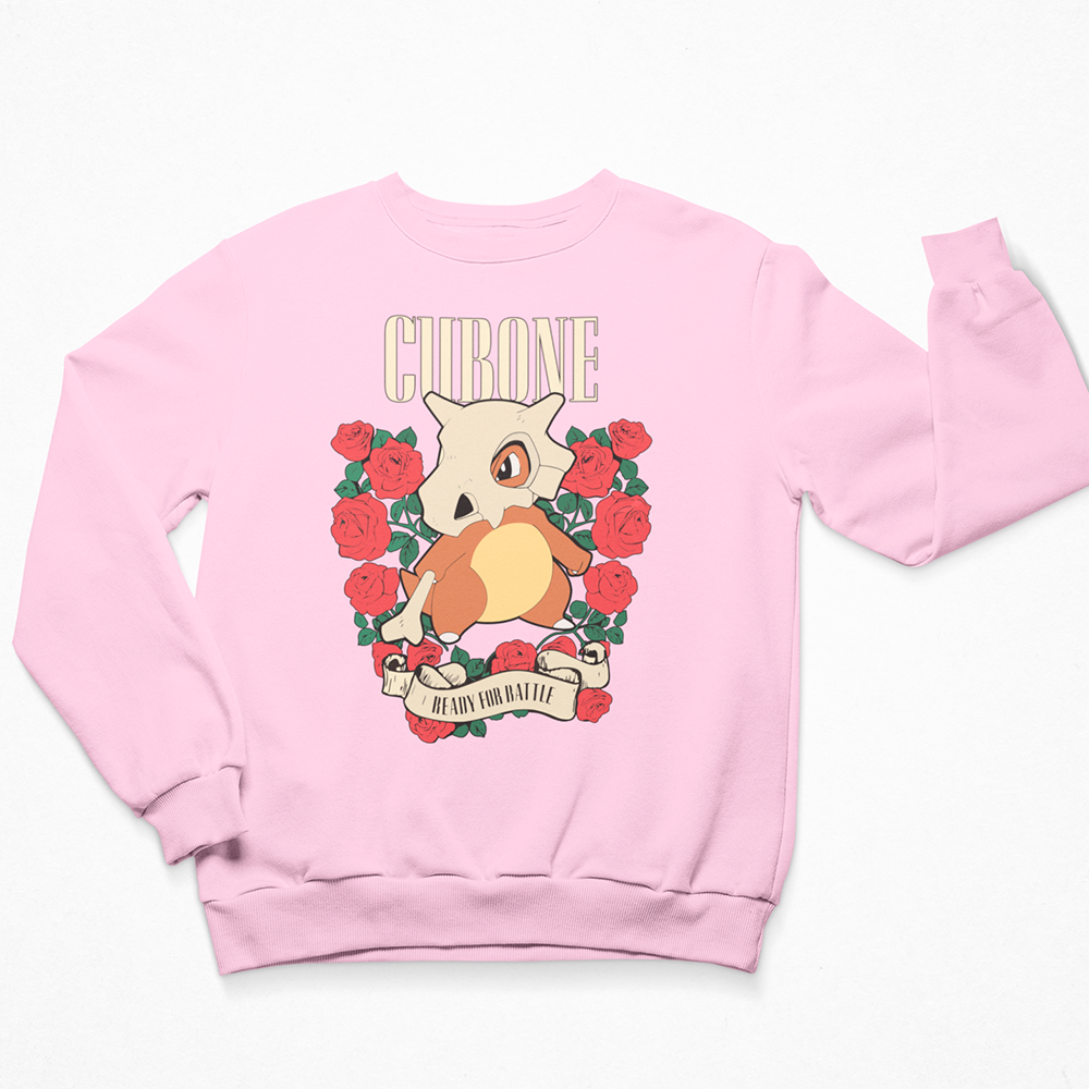 Moletom Gola Redonda Cubone Ready For Battle Cor rosa bebê