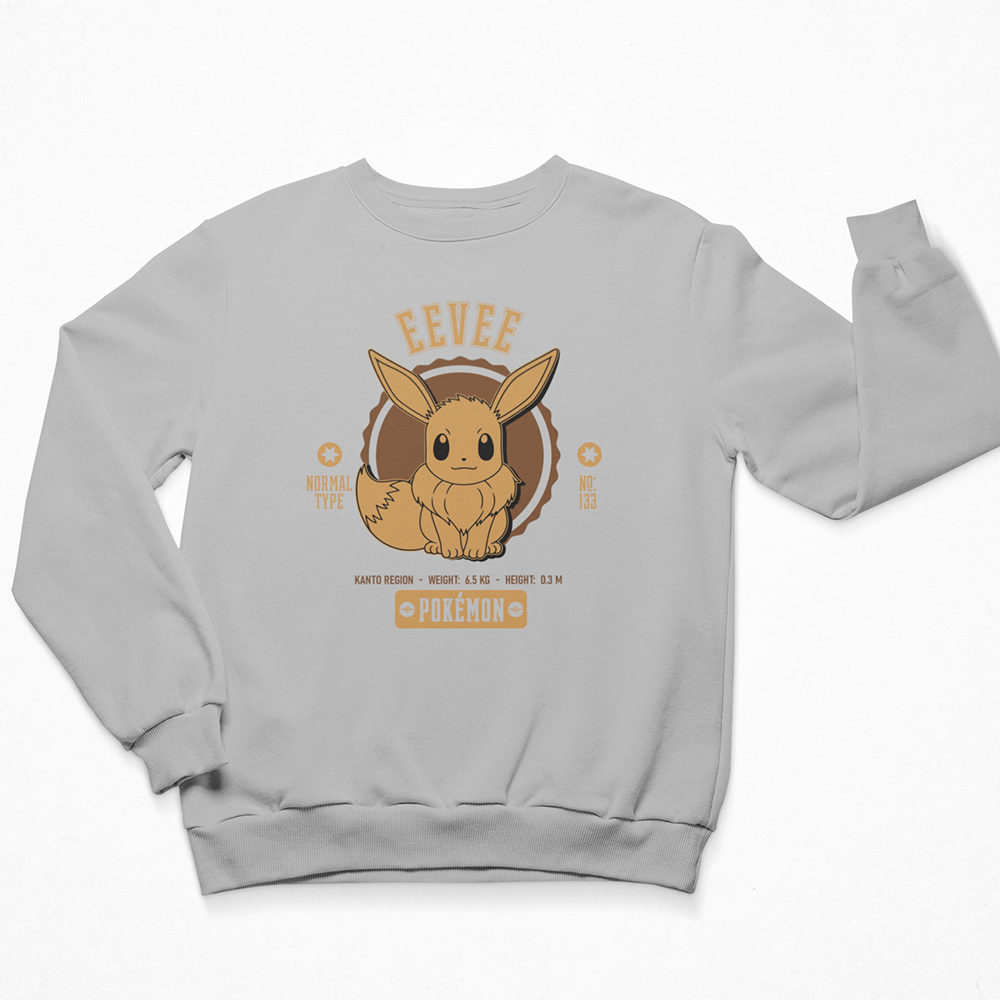 Moletom Gola Redonda cinza Eevee Cute Pokemon