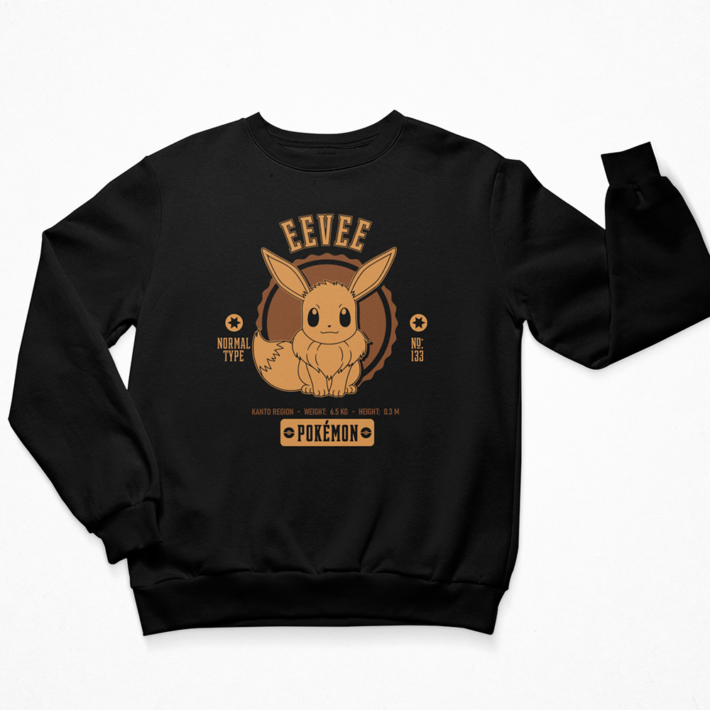 Moletom Gola Redonda preto Eevee Cute Pokemon