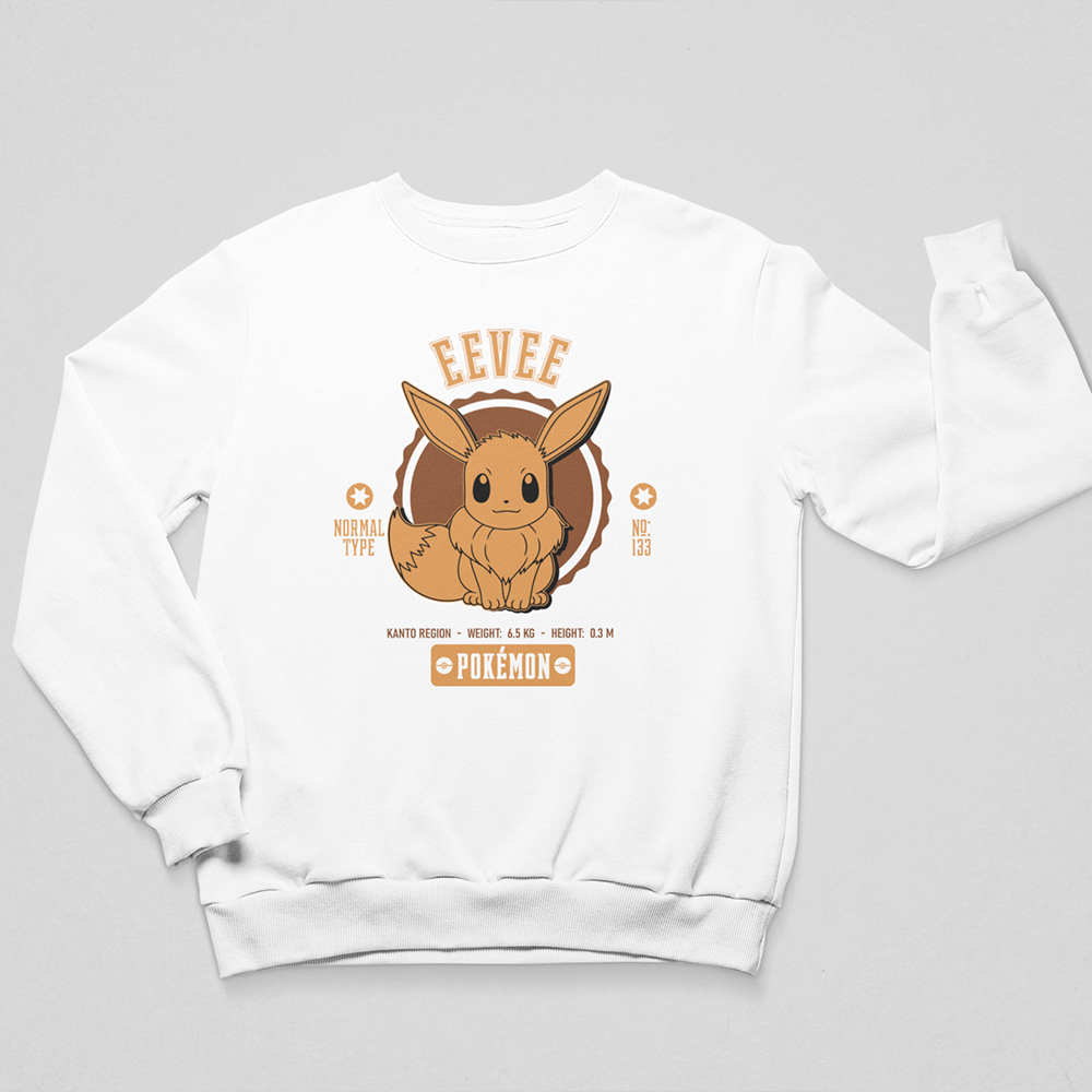 Moletom Gola Redonda branca Eevee Cute Pokemon