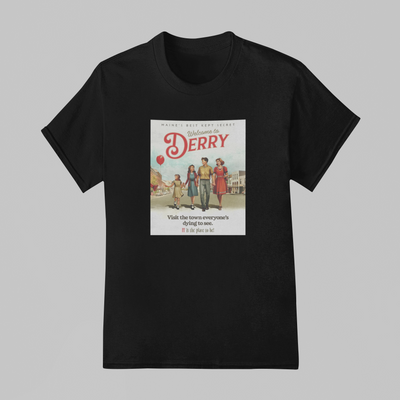 Camiseta Básica Unissex IT: Bem Vindos a Derry Retro Poster
