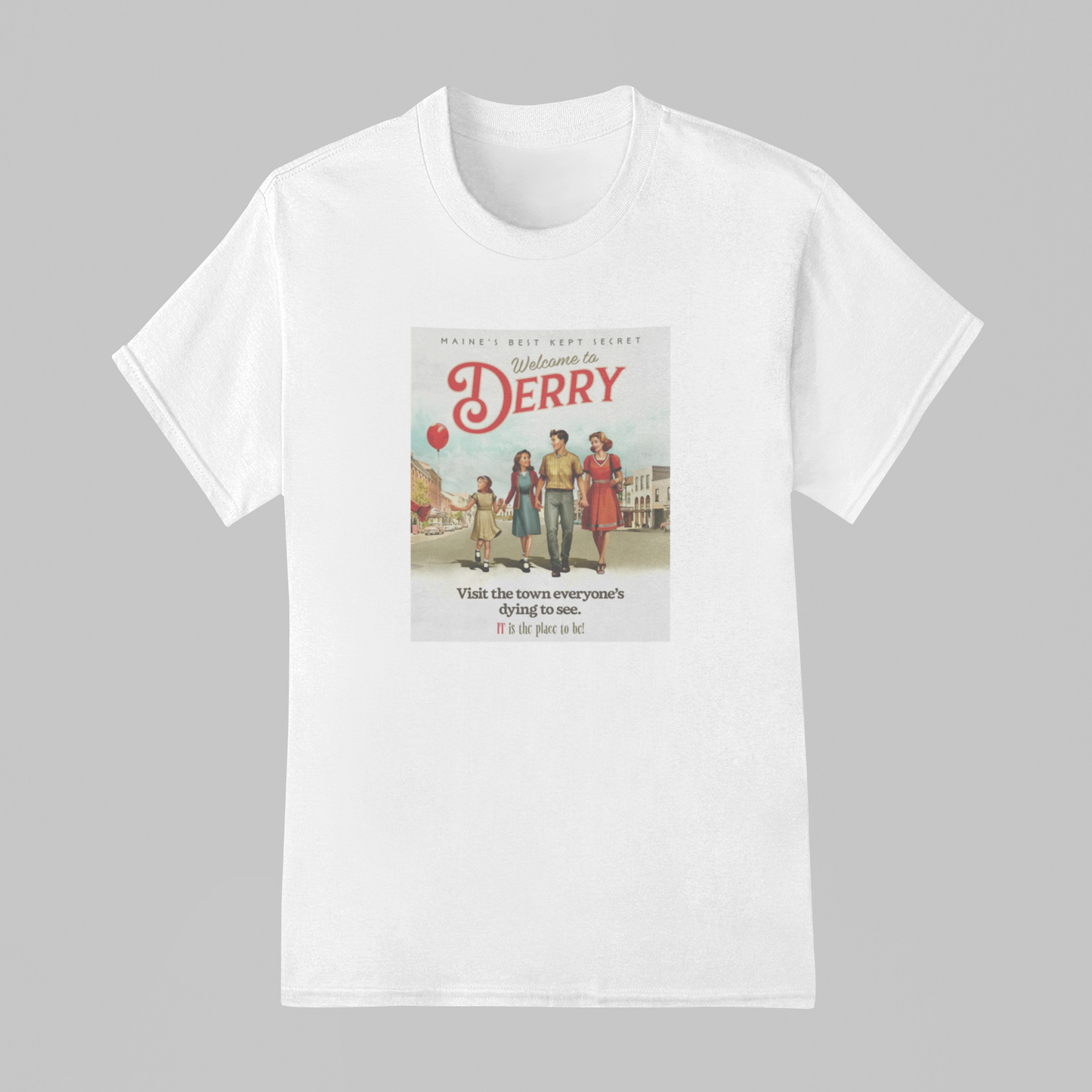 Camiseta Básica Unissex IT: Bem Vindos a Derry Retro Poster