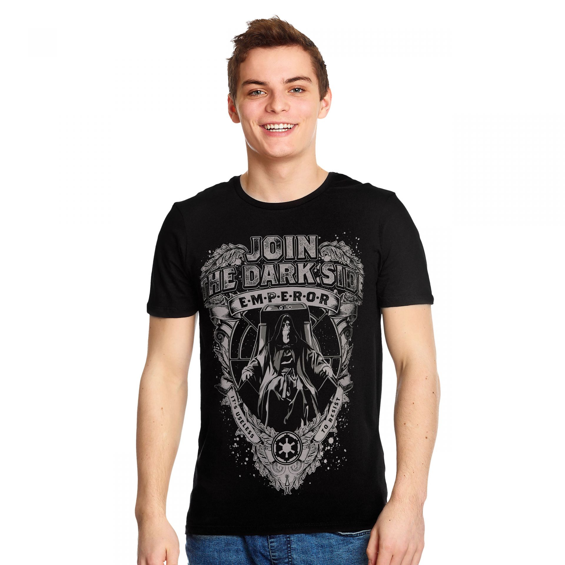 Camiseta Básica Unissex Star Wars Join The Dark Side Emperor Preto