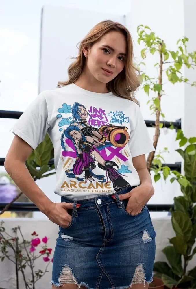 Camiseta Básica Unissex Arcane Jinx Was Here! Branco
