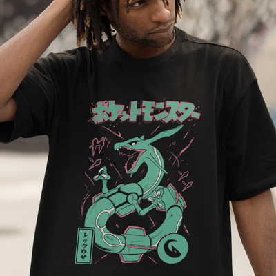 Camiseta Básica Unissex Pokemon Rayquaza- PRETO