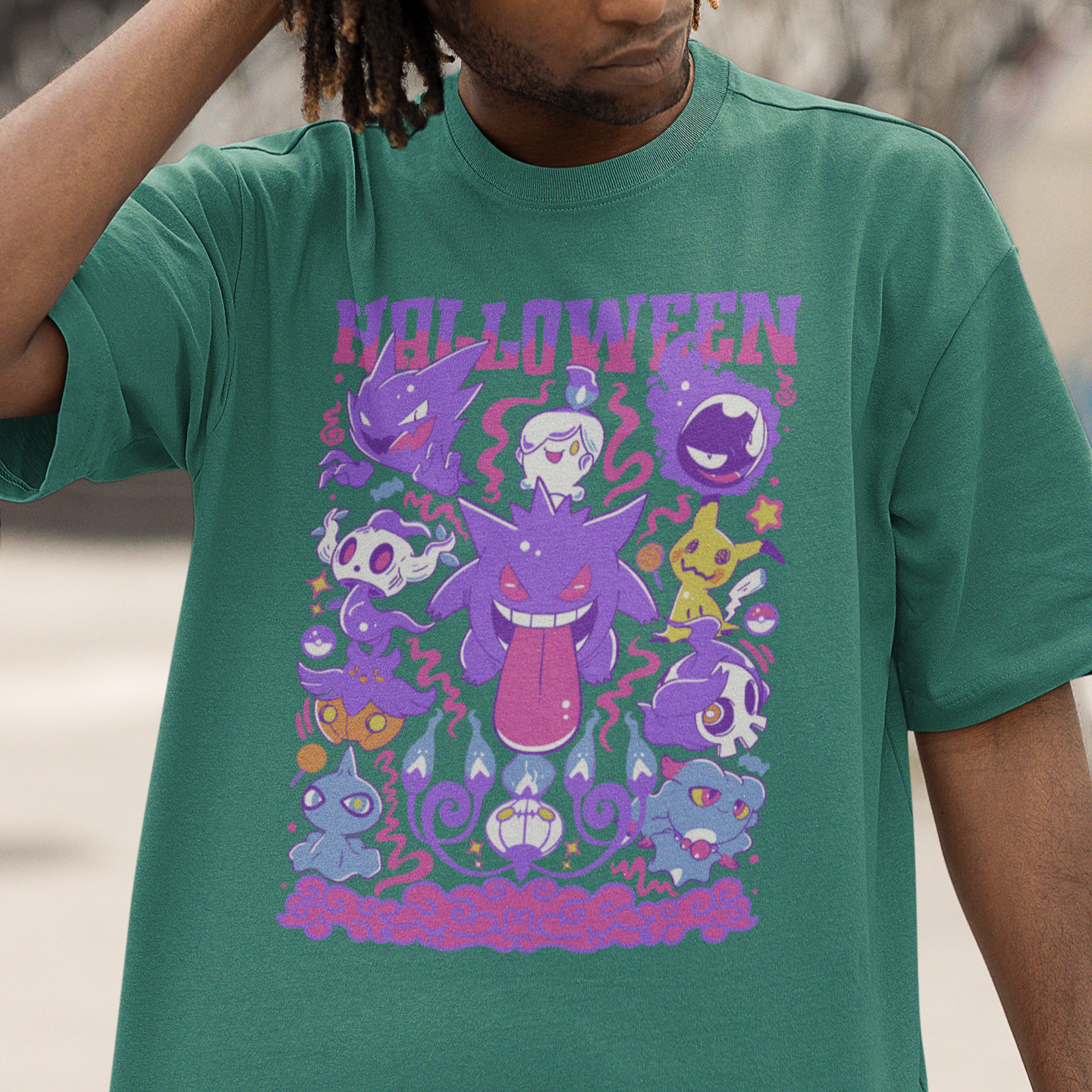 Camiseta Básica Unissex Halloween Pokemon- verde
