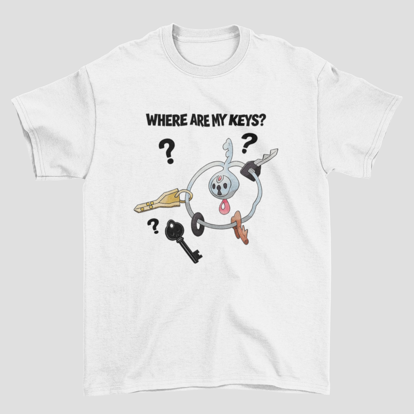 Camiseta Básica Unissex Pokemon Klefki Where Are My Keys