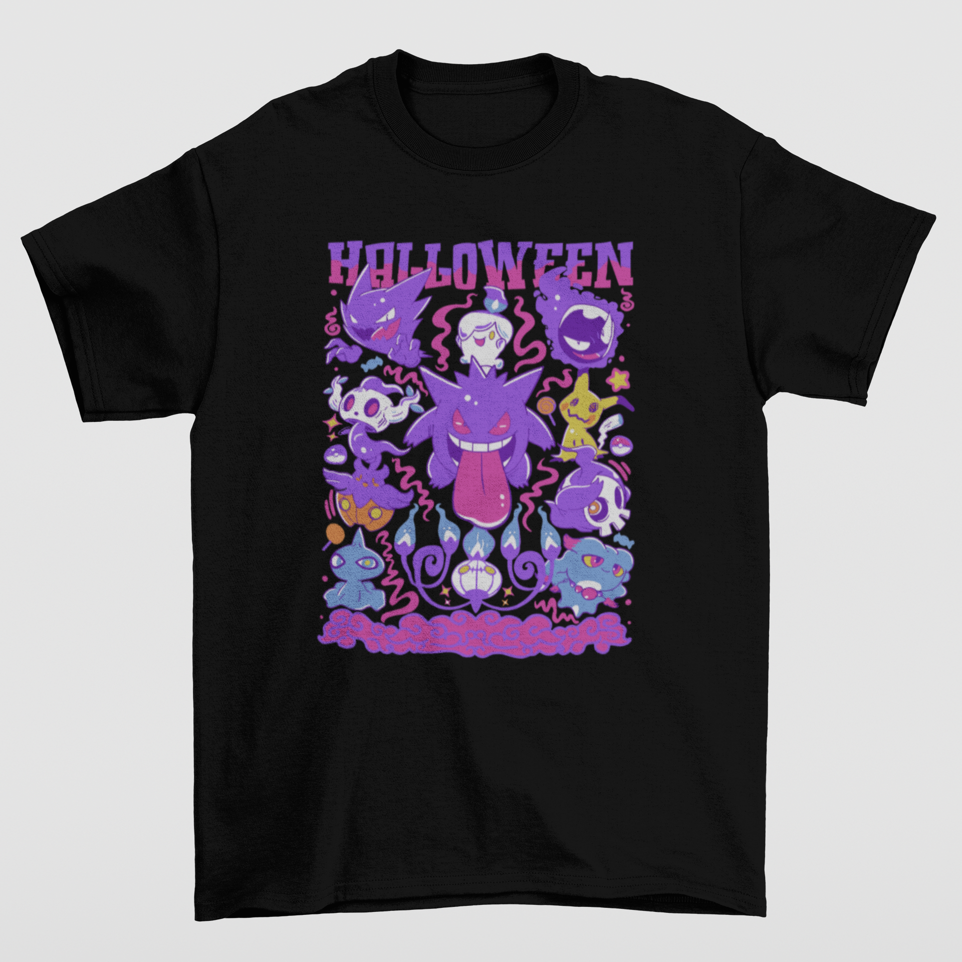 Camiseta Básica Unissex Halloween Pokemon- preto