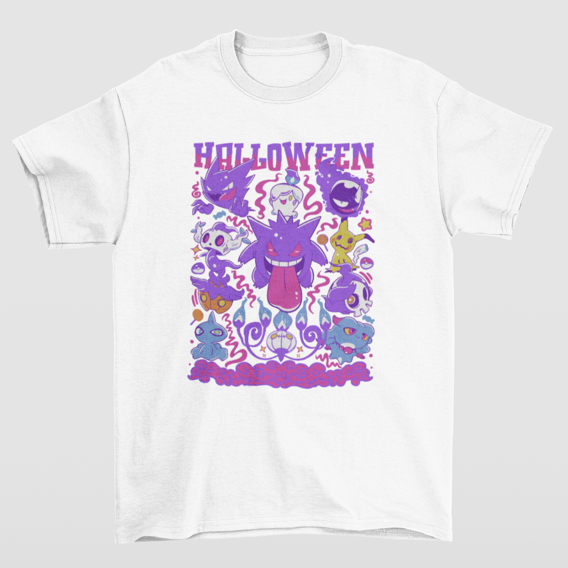 Camiseta Básica Unissex Halloween Pokemon- branco