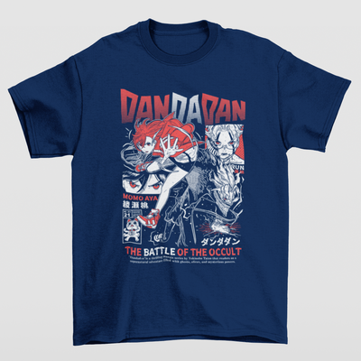 Camiseta Básica Unissex Momo Ayase And Okarun- azul-marinho