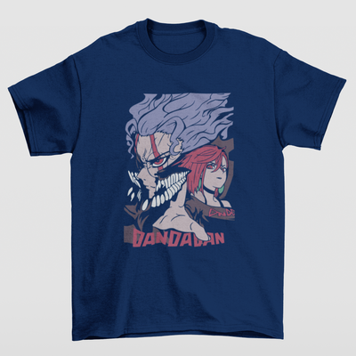 Camiseta Básica Unissex Okarun and Ayase Dandadan- azul-marinho
