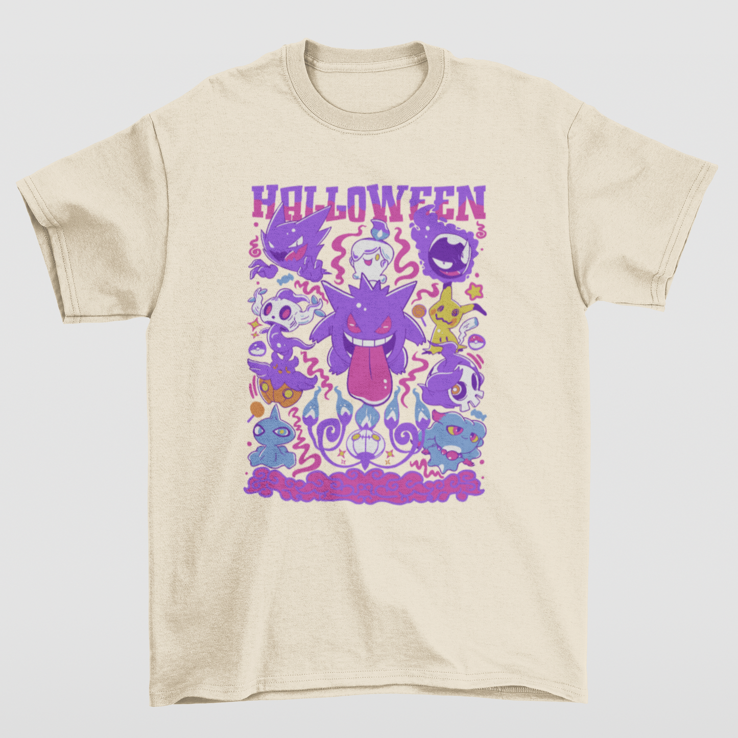 Camiseta Básica Unissex Halloween Pokemon- pérola