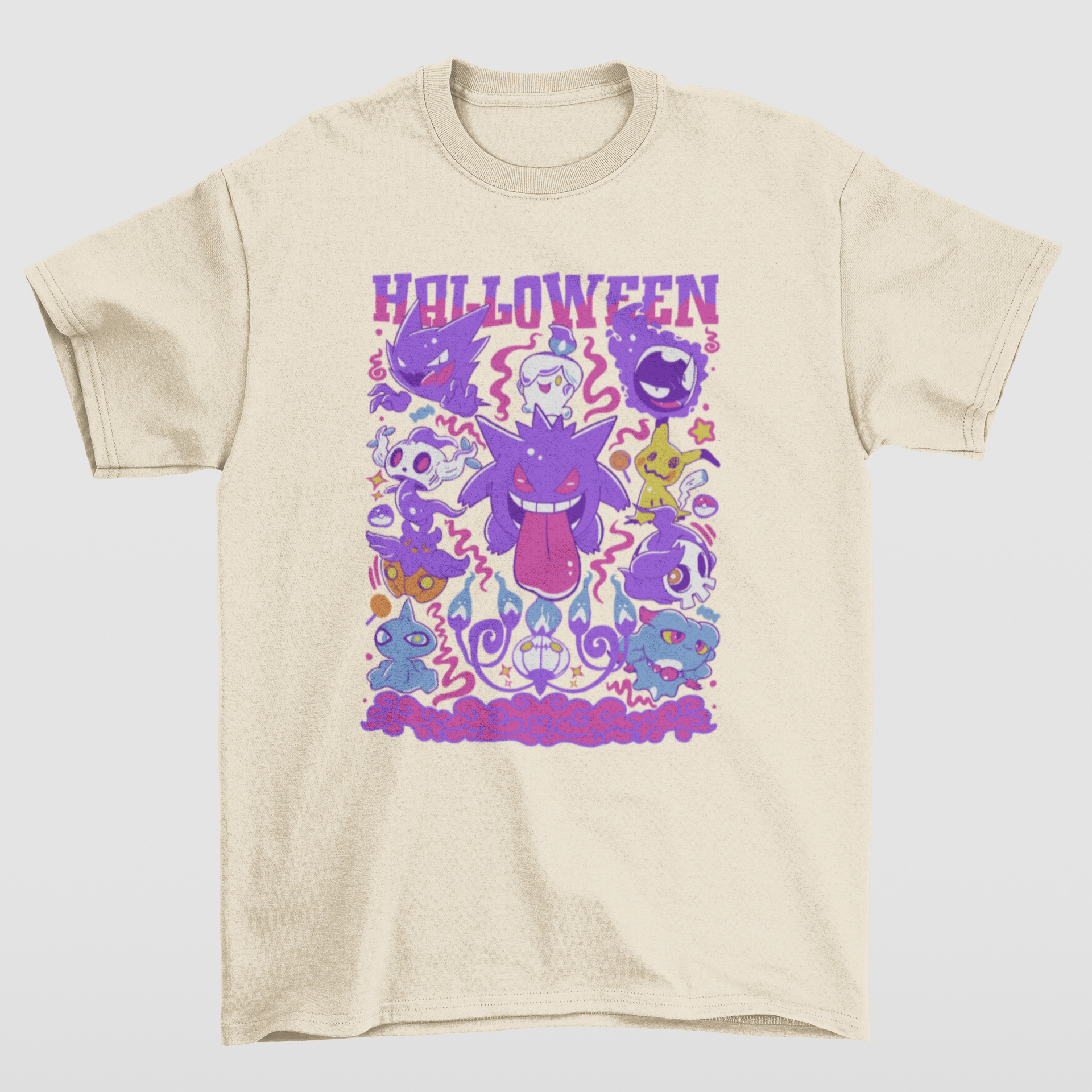 Camiseta Básica Unissex Halloween Pokemon- pérola