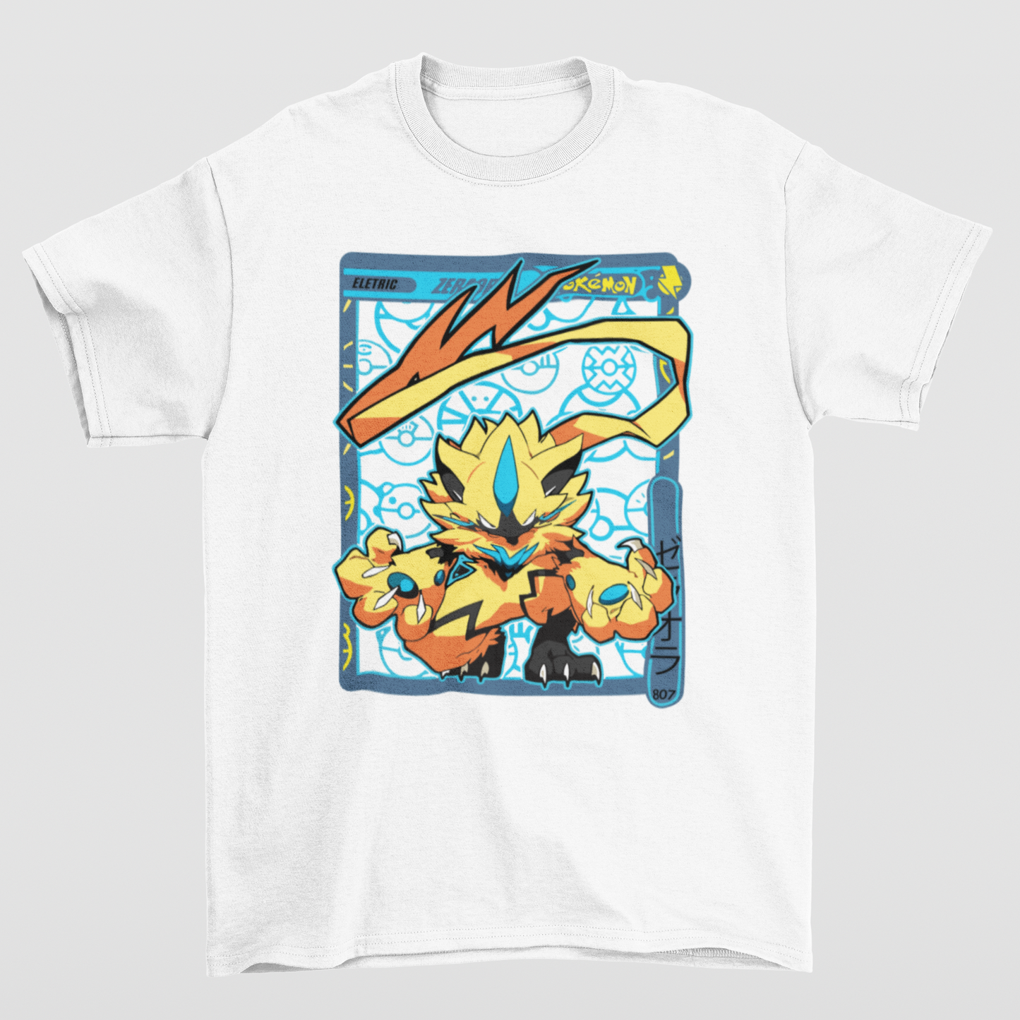 Camiseta Básica Unissex Pokemon Zeraora- BRANCO