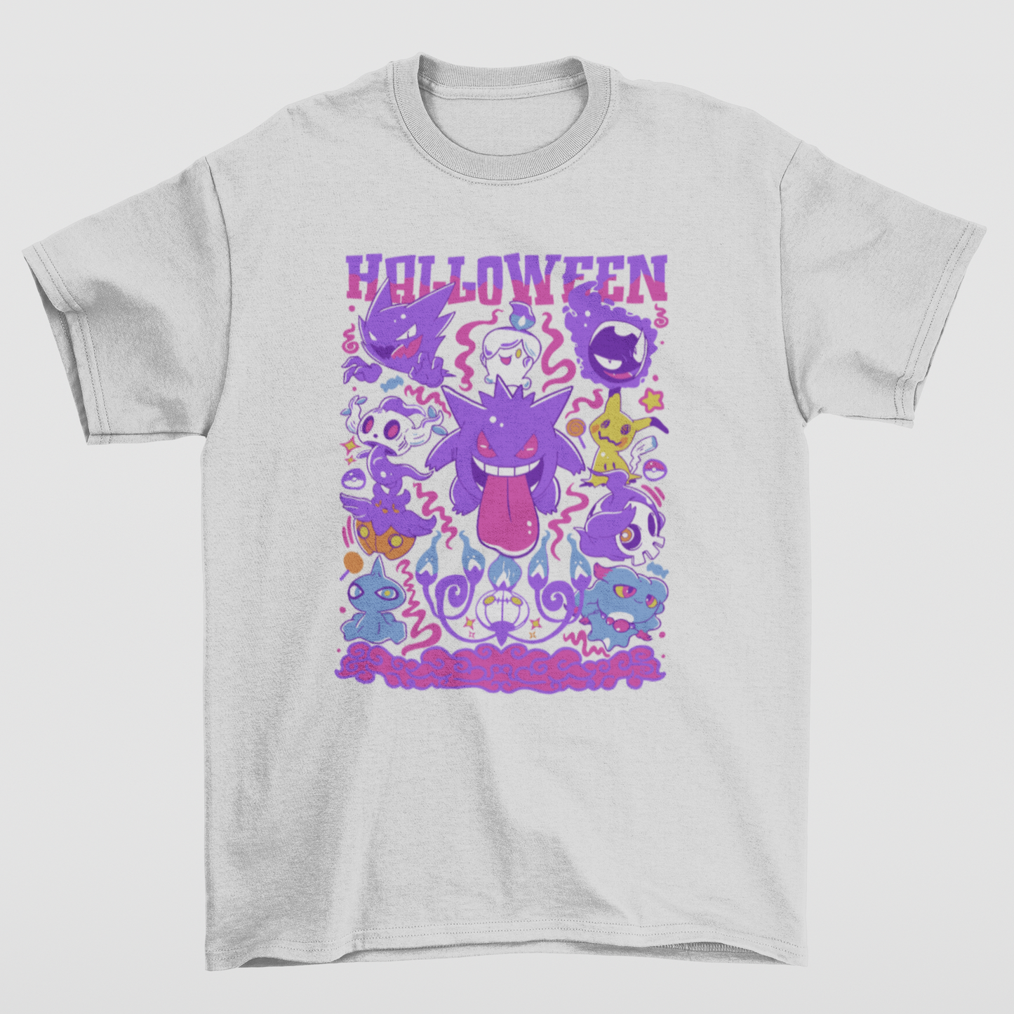 Camiseta Básica Unissex Halloween Pokemon- cinza