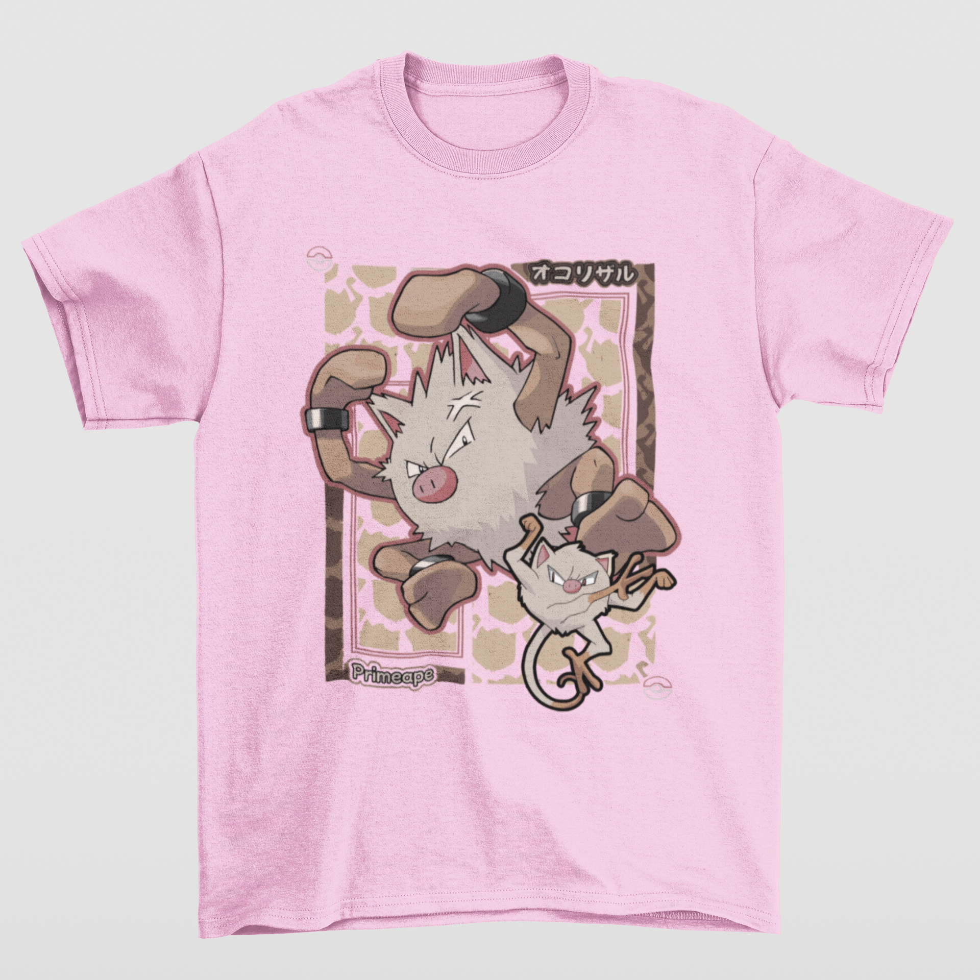 Camiseta Básica Unissex Pokemon Primeape- rosa bebe